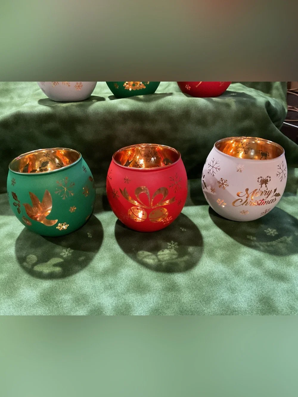 Christmas Votive Candle Holder Set of 6, Red Green White Glass NWT